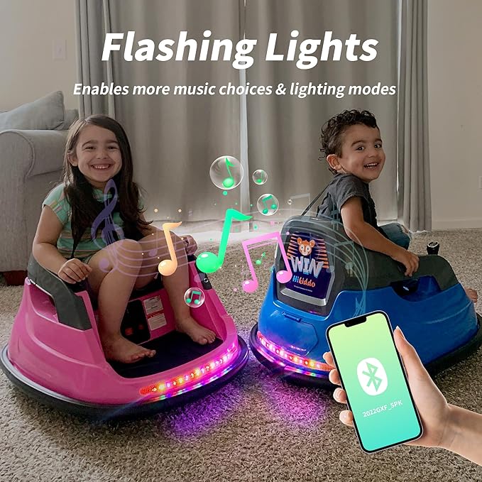 Baby Bumper Car, 6V Electric Kids Bumper Car for Toddlers with Remote Control, Bluetooth - Hot Pink