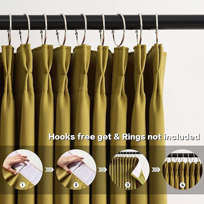 KEQIAOSUOCAI Yellow Pinch Pleated Curtains 96 Inch Length 2 Panels Set Noise Cancelling Window Drapes for Nursery Bedroom Living Room 40x96