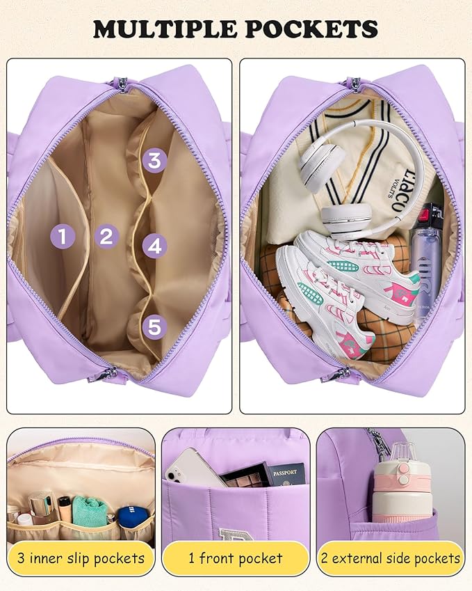 Gift Idea for Women Her-Initial Duffle Bag, Carry On Bags for Women，Overnight Bag with Wet Pocket，Lightweight Travel Bags Personalized Gym Tote with Makeup Pouch