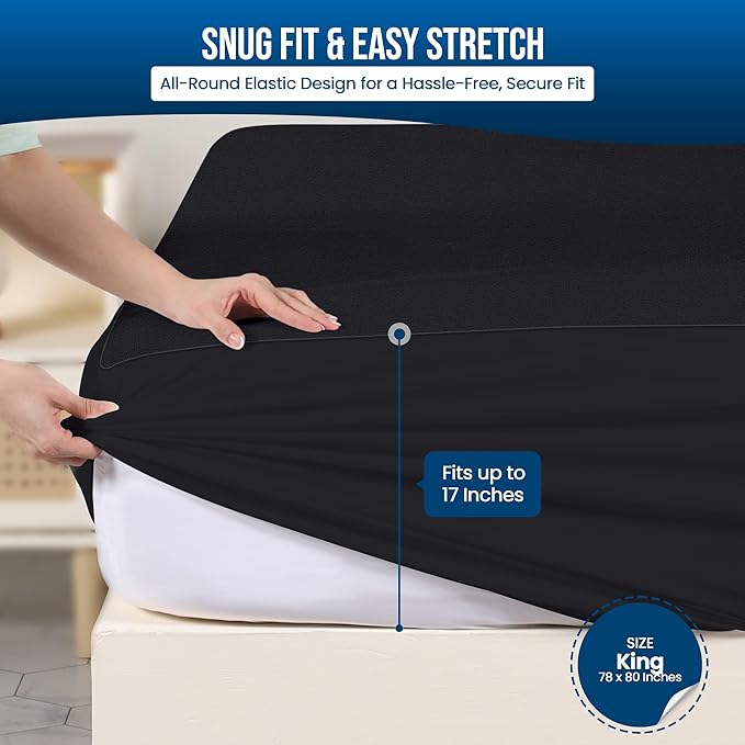 Utopia Bedding Waterproof Mattress Protector King Size, Premium Terry Mattress Cover 200 GSM, Breathable, Fitted Style with Stretchable Pockets (Black)