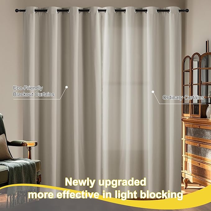 NICETOWN Bedroom Curtains 84 Inches Length, 100% Blackout Drapes Thermal Insulated with Grommet for Living Room Office Privacy Darkening Curtain, 2 Panels, 42 x 84 Inch, Natural