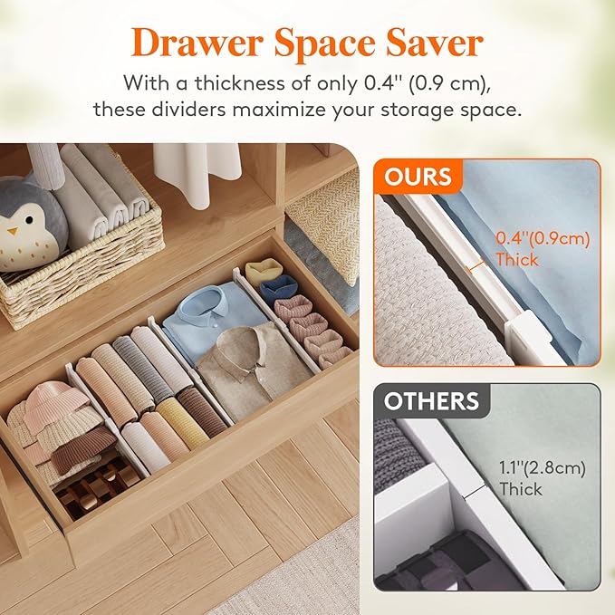 Lifewit 12 Pack Drawer Dividers 4" High, 10.5-16.5" Dresser Drawer Divider, Adjustable Drawer Organizers for Clothes, Plastic Drawers Separators for Dresser, Bedroom, Bathroom, Kitchen, Office