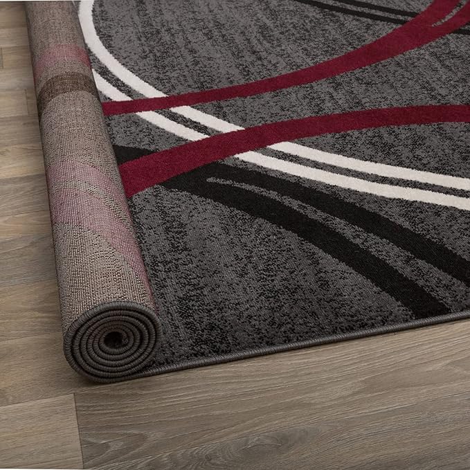 Rugshop Modern Wavy Circles Design Square Area Rug 6'6" x 6'6" Red