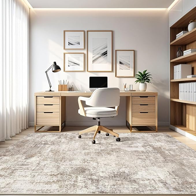 5x7 Area Rugs Living Room: Washable Large Abstract Soft Rug Stain Resistant Indoor Floor Non-Slip Accent Carpet for Women Modern Home Enthusiasts Aged 25-45 - Bedroom Nursery Playroom- Beige Brown
