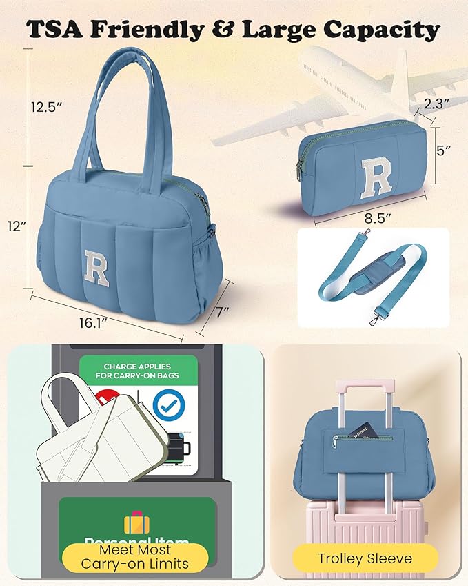 Initial Duffle Bag, Yoga Bags for Women，Overnight Bag with Wet Pocket，Lightweight Work Bags Personalized Gym Tote with Makeup Pouch-Daughter Gift from Grandma