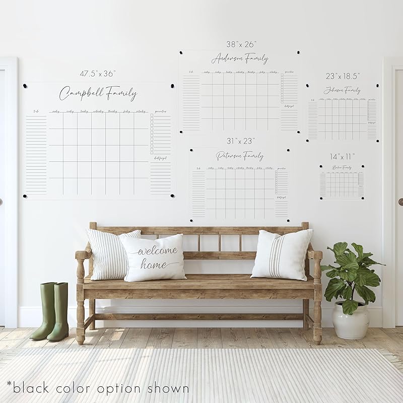 Personalized Clear Acrylic Calendar for Wall, Calendar Whiteboard for Wall, Dry Erase Wall Calendar, Wall Calendar Organizer System for Home (Cursive, Blush, 14"W x 11"H)