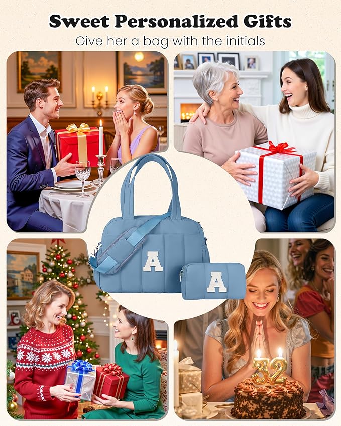 Initial Duffle Bag, Yoga Bags for Women，Overnight Bag with Wet Pocket，Lightweight Work Bags Personalized Gym Tote with Makeup Pouch-Daughter Gift from Grandma