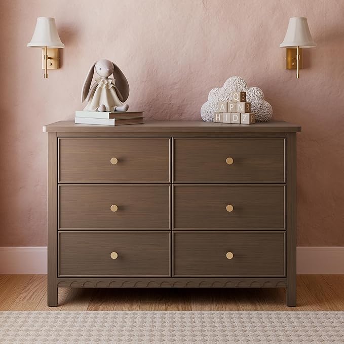 Graco Sasha 6 Drawer Dresser (Hazelnut) – GREENGUARD Gold Certified, Wood Storage for Nursery or Kids’ Room, Safe Interlocking Drawer System & Easy Assembly with Pre-Installed Tracks
