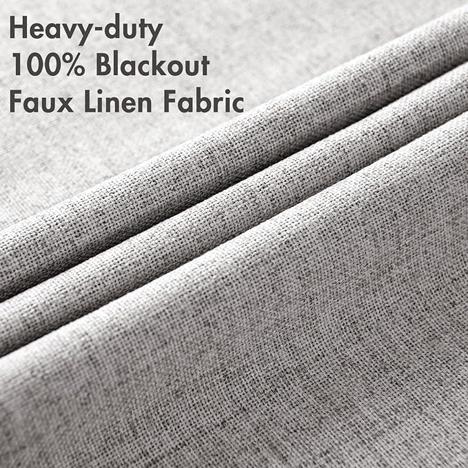 MIULEE Linen Texture Curtains for Bedroom Solid 100% Blackout Thermal Insulated Greyish White Curtains Grommet Room Darkening Drapes for Living Room Nursery 52x54 Inch (2 Panels)