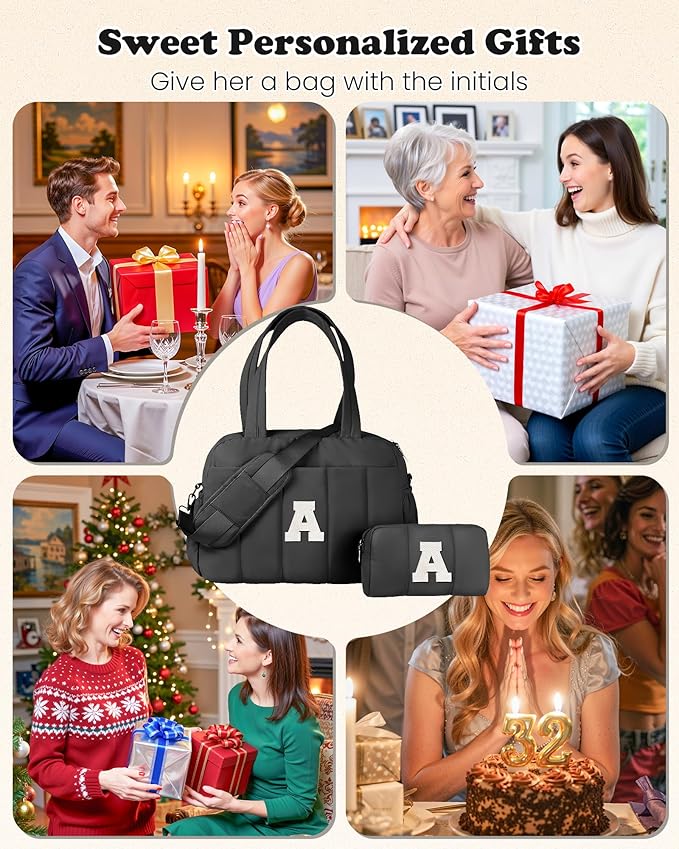 Women Duffle Bag with Initial, Gifts for Teenagers-Personal Item Travel Bags，Gym Bag with Wet Pocket，Lightweight Travel Bags Personalized Tote with Makeup Pouch