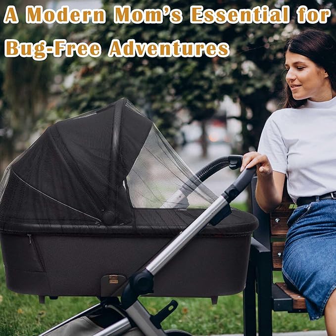 Baby Stroller Mosquito Net (2 Pack) - Durable Mesh Protection for Bassinets, Cradles, Playards, Pack N Plays & Portable Mini Cribs | Breathable Universal Fit Insect Barrier (Black + Daisy)