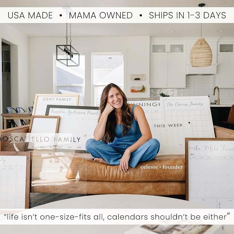 Personalized Clear Acrylic Calendar for Wall, Calendar Whiteboard for Wall, Dry Erase Wall Calendar, Wall Calendar Organizer System for Home (Block, White, 47.5"W x 36"H)