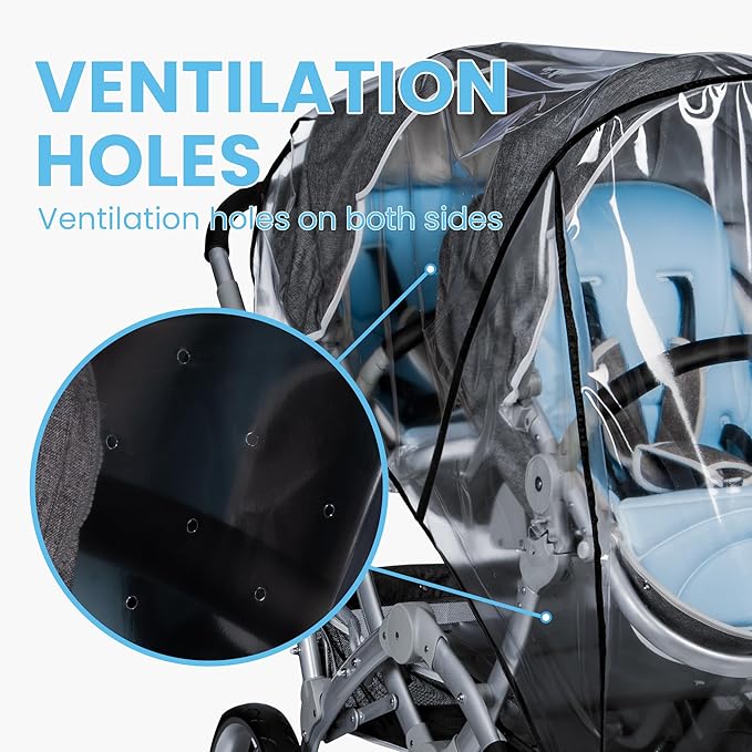 bemece Double Stroller Rain Cover, Weather Shield Double Stroller for Front and Rear Seats Twin Stroller, Baby Outdoor Activities Accessories, Protects Children from Rain, Snow, Wind