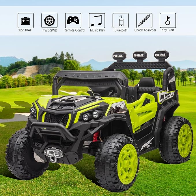 24V Battery Powered Electric Car for Big Kids, 24V Riding Cars for Kids Ages 4-8, Children Car with Bluetooth 3 Speeds LED Lights Storage Trunk, Green