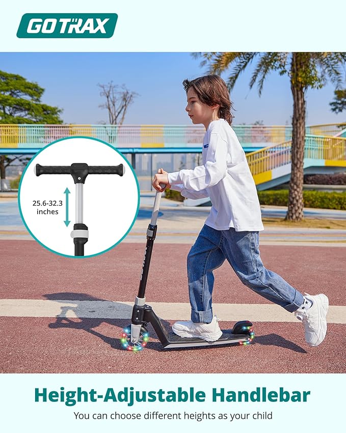 Gotrax K03 Kick Scooter for Kids, 5" LED RGB Lighted Wheels, 4.6 Lbs Lightweight and One-Click Detachable Design, Height Adjustable Handlebars, Anti-Slip Deck and Max Load 110 Lbs for Boy&Girl Age 3+