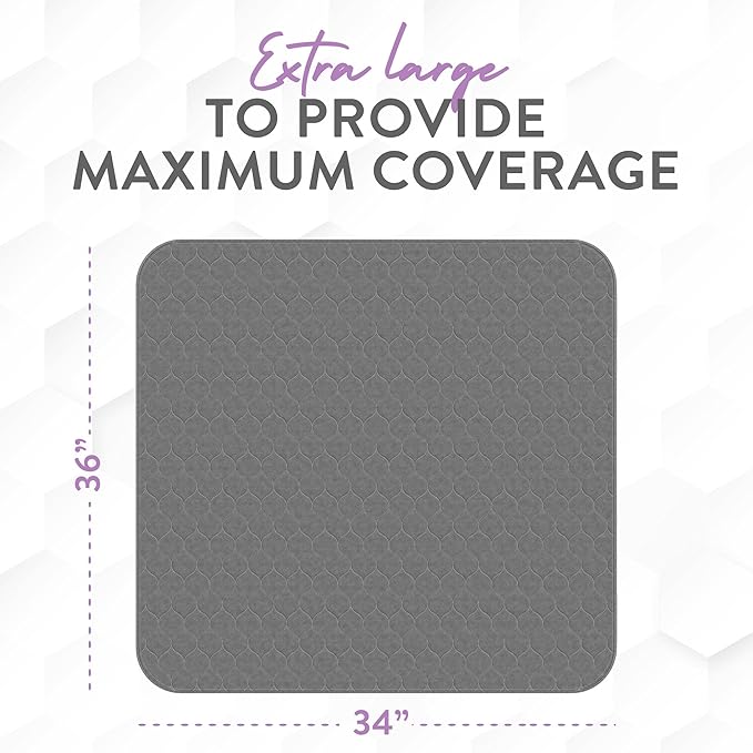 Inspire Underpads | Stain Hiding Gray Reusable Incontinence Bed Pads | Waterproof Mattress Pad | for Adults Babies and Dogs (34 X 36 - 6 Pack)