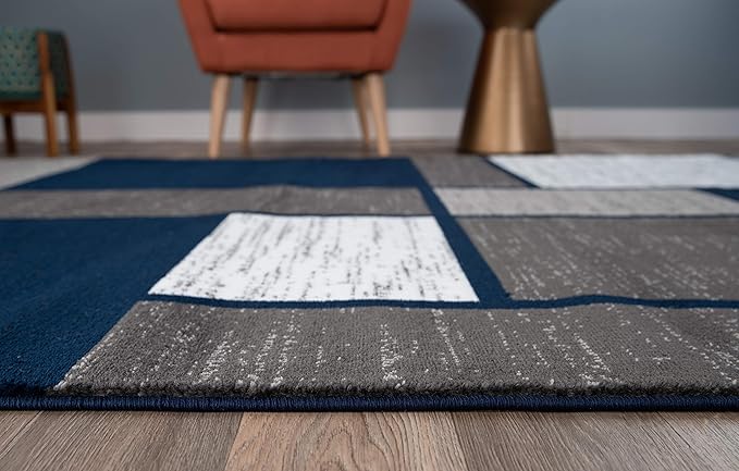 Rugshop Contemporary Modern Boxes Area Rug 10' x 14' Navy