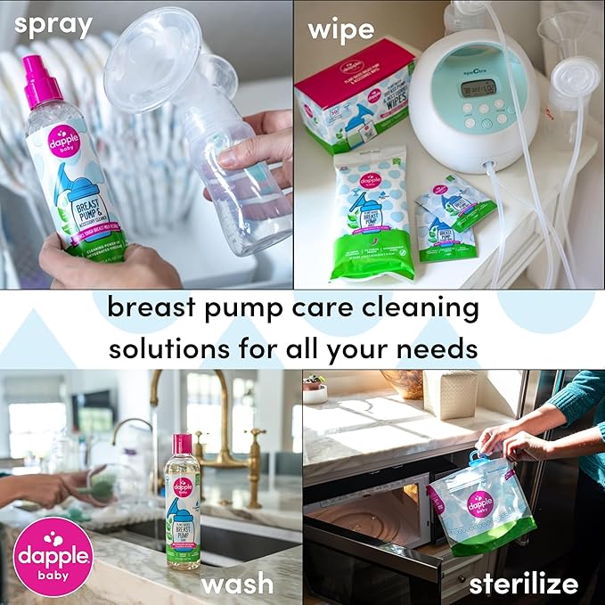 Breast Pump Wipes by Dapple Baby, Hypoallergenic & Powered by Plants, Removes Milk Residue, Leaves No Taste, Convenient Wipes Pouch, Fragrance Free, 25 Count (Pack of 1)
