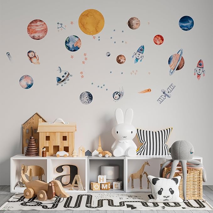 Solar System Wall Decals for Kids - Planets and Space Themed Wall Stickers by Lipastick - Peel and Stick Vinyl Decals for Boys and Girls Bedroom, Nursery, Playroom - Wall Stickers for Girls Room