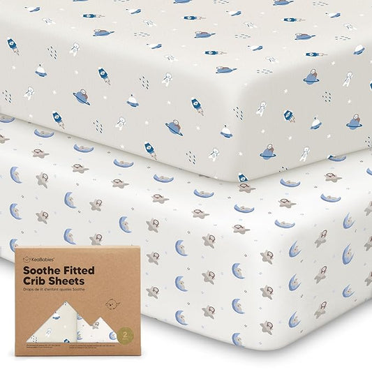 KeaBabies 2-Pack Organic Crib Sheets for Boys, Girls - 52x28 Fitted Crib Mattress Sheet Neutral, Breathable Jersey Cotton Cover for Baby Bed, Toddler Mattress, Soft & Cute Prints (Cosmo)