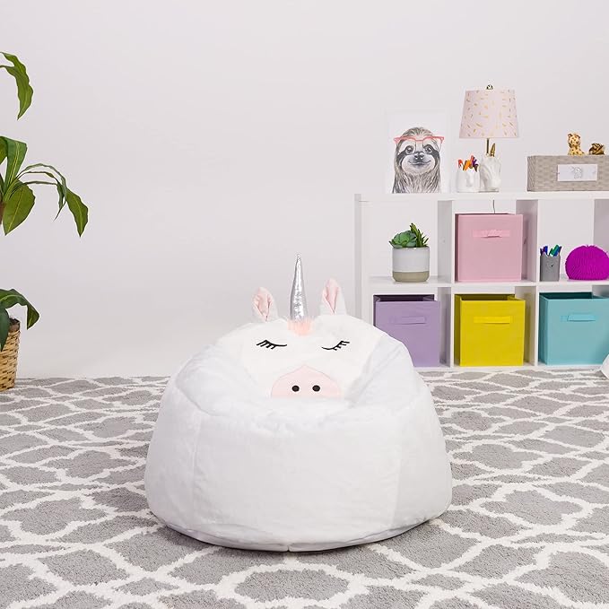 Posh Creations Cute Soft and Comfy Bean Bag Chair for Kids, Animal - Blue Narwal