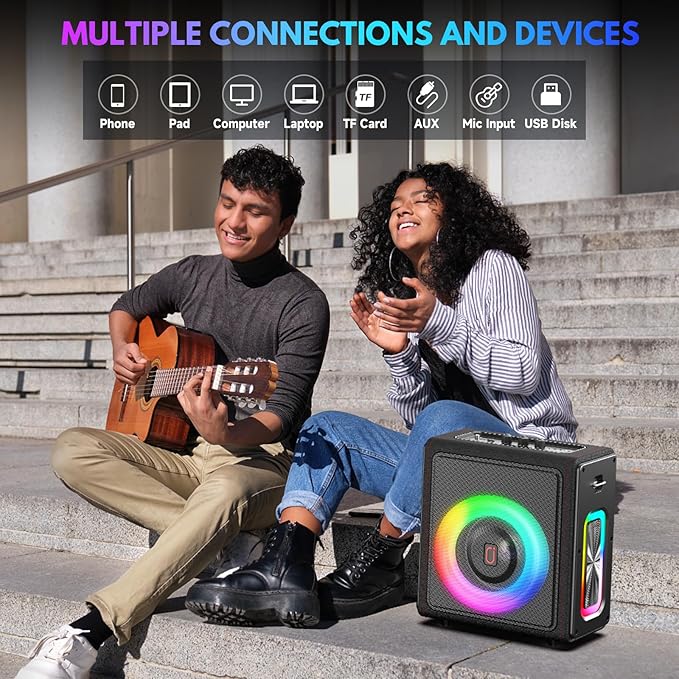 Karaoke Machine with 3 Wireless Mics | Bluetooth 5.3 Speaker with Echo Adjustment & Auto Pitch Correction | PA System with RGB Lights, Supports TV/TF Card/USB/AUX/Live/REC for Home Parties