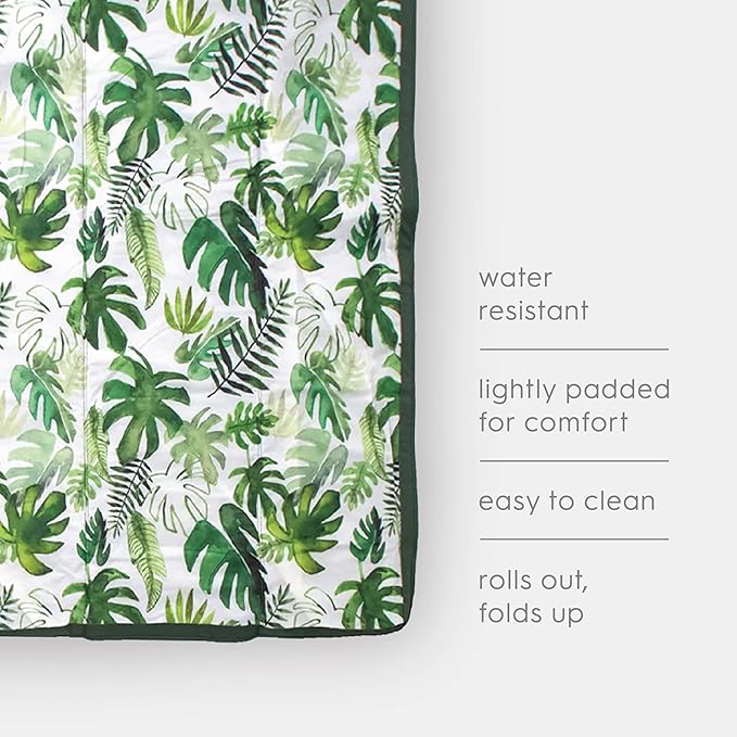Little Unicorn 5'x5' Outdoor Family Picnic & Beach Blanket | Durable & Water-Resistant Fabric | Compact Fold & Easily Wipes Clean | Zipper Pocket (Tropical Leaf)