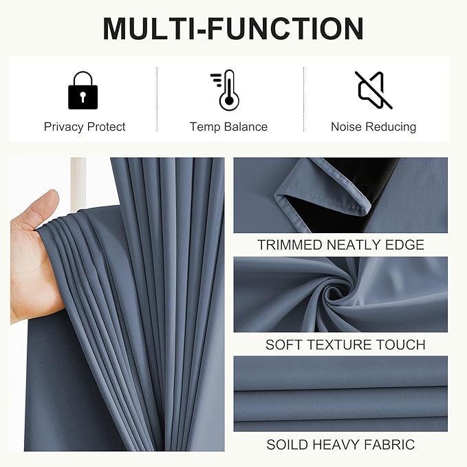NICETOWN 100% Blackout Stone Blue Curtains for Bedroom, Thermal Insulated Window Curtains 63 Inch Length 2 Panels Set, Grommet Top Drapes for Living Room, 52" W x 63" L