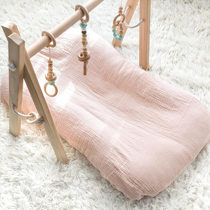 Hooyax Muslin Baby Lounger Cover 1 Pack, 100% Cotton Soft & Breathable Infant Lounger Covers Only for Newborn (Light Pink)