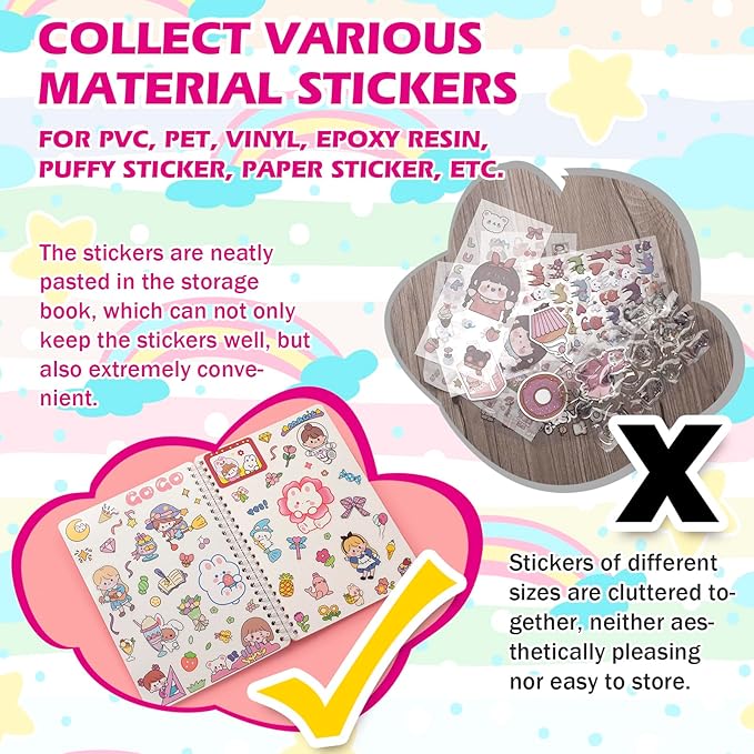 Reusable Sticker Book 60 Sheets, Sticker Collecting Book Album, Reusable Sticker Album, Sticker Organizer, Blank Sticker Book for Children, Sticker Keeper Book with Tweezer and Spatula, A5