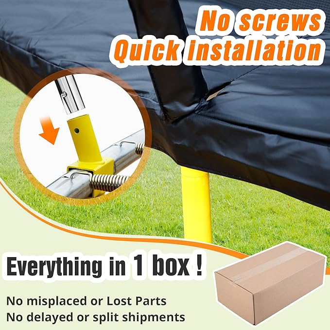 10FT 12FT 14FT 16FT Pumpkin Trampoline for Kids Adults, ASTM Approved Outdoor Recreational Trampoline with Basketball Hoop, Enclosure Net, Yellow