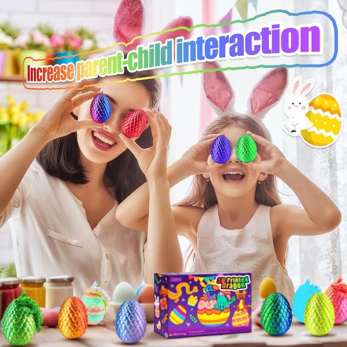 12PCS 3D Dragon Eggs with Dragon Inside, Easter Basket Stuffers Mini Easter Egg Set Articulated Unique Easter Basket Essentials for Adults Kids