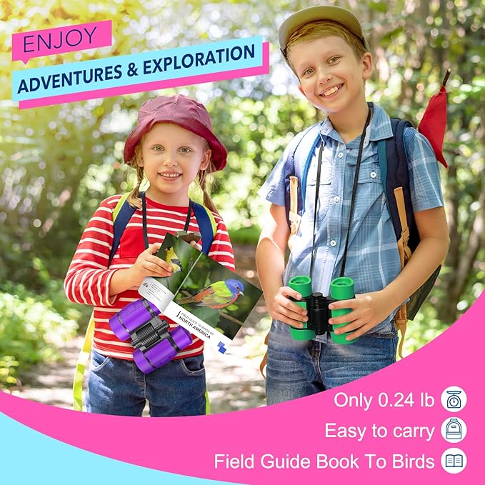 Girls Toys Age 3-7: LET'S GO! Compact Bird Watching Binoculars for Kids Ages 3 4 5 6 7 Year Old Girl Boy Gifts Idea Outside Travel Educational Toy for Kid Preschool Toddler Easter Stuffers