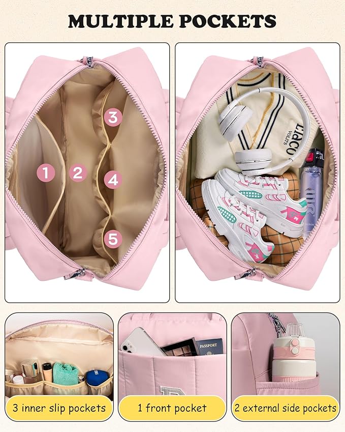 Duffle Bag for Travel, Birthday Gifts for Women, Weekender Bags for Women，Initial Overnight Bag with Wet Pocket，Lightweight Travel Bags Personalized Gym Tote with Makeup Pouch