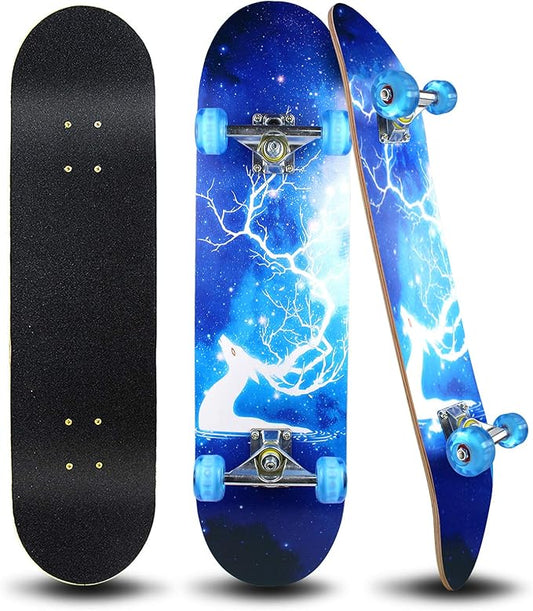 Easy_Way Complete Skateboards- Standard Skateboards for Beginners Kids Boys Girls Teenager- 31''x 8''Canadian Maple Cruiser Pro Skate Board, Skateboards
