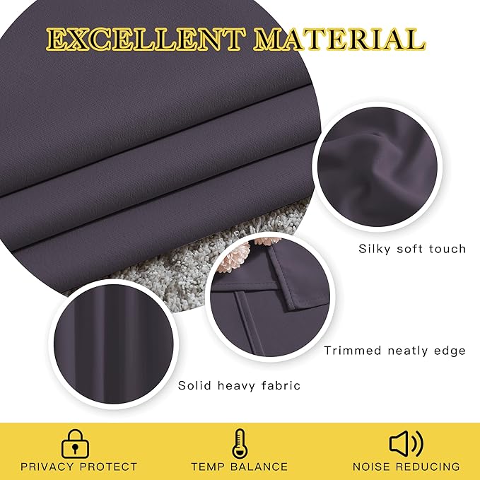 NICETOWN Greyish Purple Room Darkening Curtain Panels - Triple Weave Thermal Insulated Grommet Room Darkening Window Draperies and Curtains for Bedroom (Set of 2, 66 x 54 inches)
