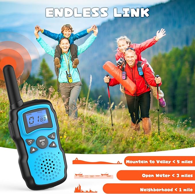 Wishouse Walkie Talkies for Kids Rechargeable with USB Charger 6000mAh Battery,Outdoor Camping Games with Flashlight Lanyard,Toys for Girls,Halloween Xmas Birthday Gift for Children 2 Pack Red Blue