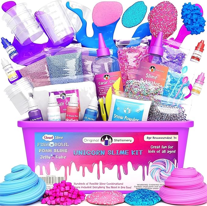 Original Stationery DIY Unicorn Slime Kit – Glow-in-The-Dark Fluffy & Glitter Slime Set – Fun Craft Activity & Birthday Gift for Kids Ages 7+