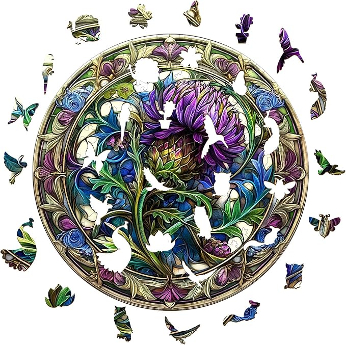 KAAYEE Wooden Jigsaw Puzzles-3D Visual Effect Scotch Thistle Wooden Puzzle Adult Unique Shape Wooden Puzzle Wooden Jigsaw Puzzle for Adult,Puzzle for Adults,Family Puzzles (S-8.5 * 8.5in-100pcs)