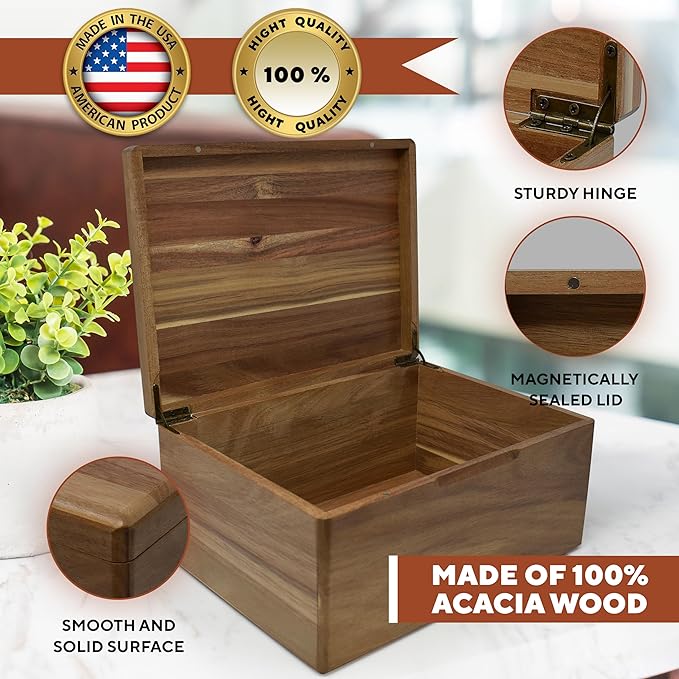 Wooden Box Gift for Couple - Personalized Keepsake Box Engraved Floral Heart, 5th Wedding Gift Couple, Acacia Wood Decorative Chest, Custom Memory Boxes, Surprise Love Message, 11.5 x 8.5 x 5.5 in