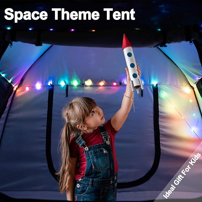 Easy Set Up Kids Playhouse with Nice LED Light Strip and 3 Large Opens,Portable Children Play Tent & Privacy Room for Indoor & Outdoor Games with Carry Bag-Free Space for Toddlers-Birthday Gifts