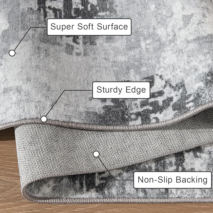 Kelarea Living Room Rug 6x9 Grey Rug Machine Washable Large Area Rugs, Non Slip Abstract Vintage Indoor Carpet for Bedroom, Nursery, Classroom, Dining Room, Home Office