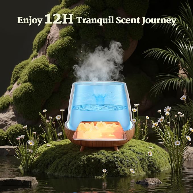 2-in-1 Ultrasonic Aromatherapy Diffuser: Essential Oil Diffuser & Himalayan Salt Lamp, Quiet Scent Diffusers for Home with Cool Mist and Timer Settings