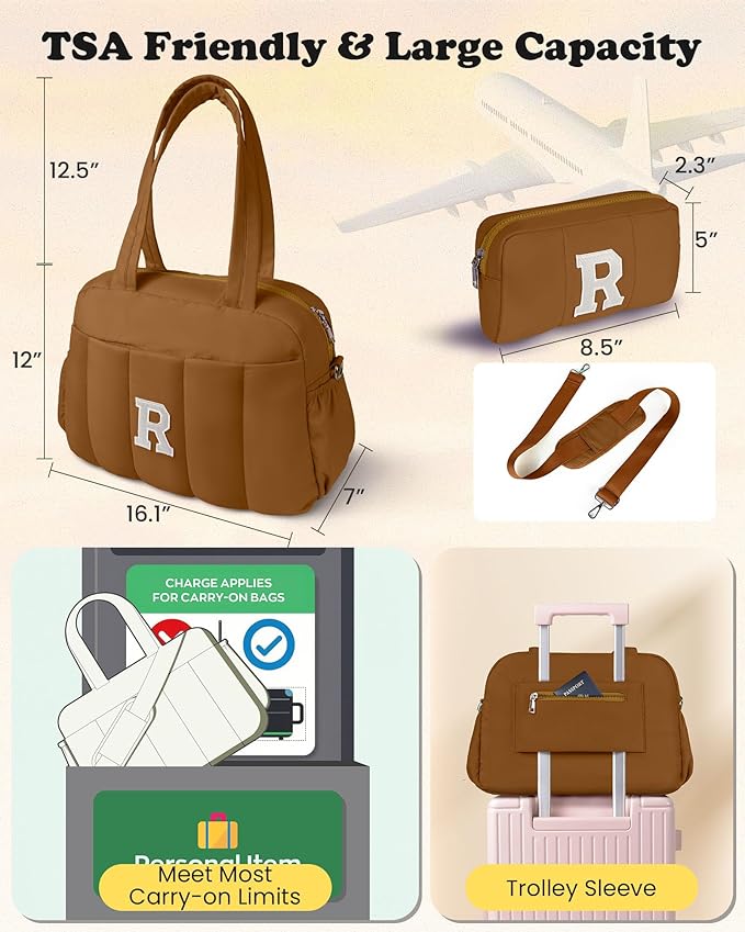 Girls Trendy Stuff-Duffle Bag with Letter, Carry On Bags for Women，Overnight Bag with Wet Pocket，Lightweight Travel Bags Personalized Gym Tote with Makeup Pouch