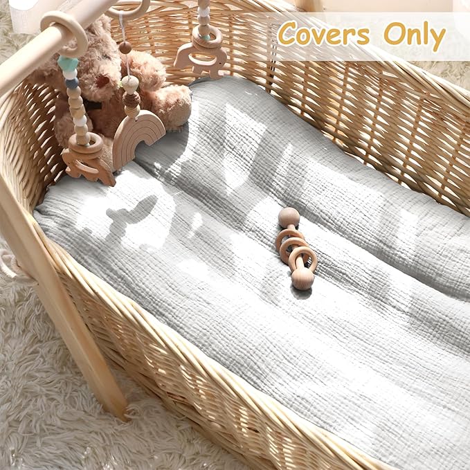 Hooyax Baby Lounger Cover 2 Pack - 100% Muslin Cotton Newborn Lounger Pillow Covers Only, Soft Breathable Infant Lounger Cover with Reinforced Stitching, Fits Most Standard Baby Loungers (Grey Cream)