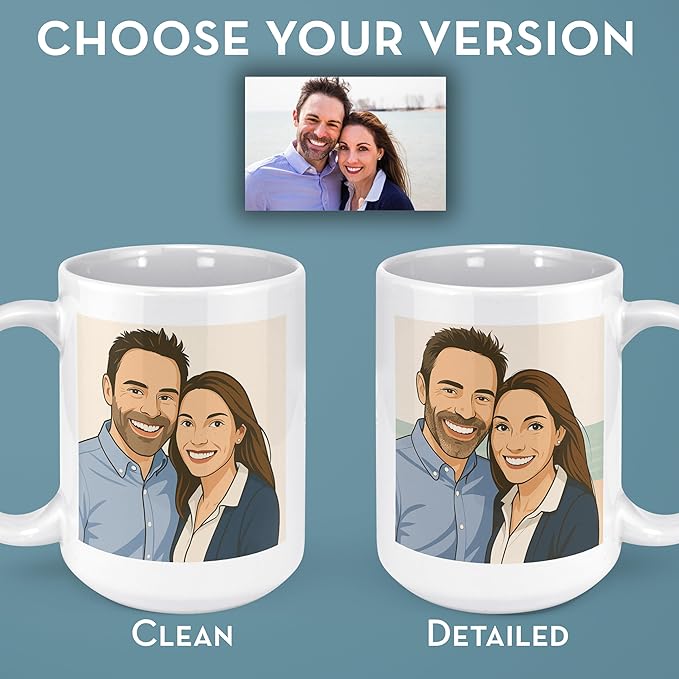 Personalized Coffee Mug, Custom Drawing Portrait Gift, Funny Customized Coffee Gift for Men & Women, Custom Mugs with Pictures, Orange 15oz Customized Ceramic Tea Cup