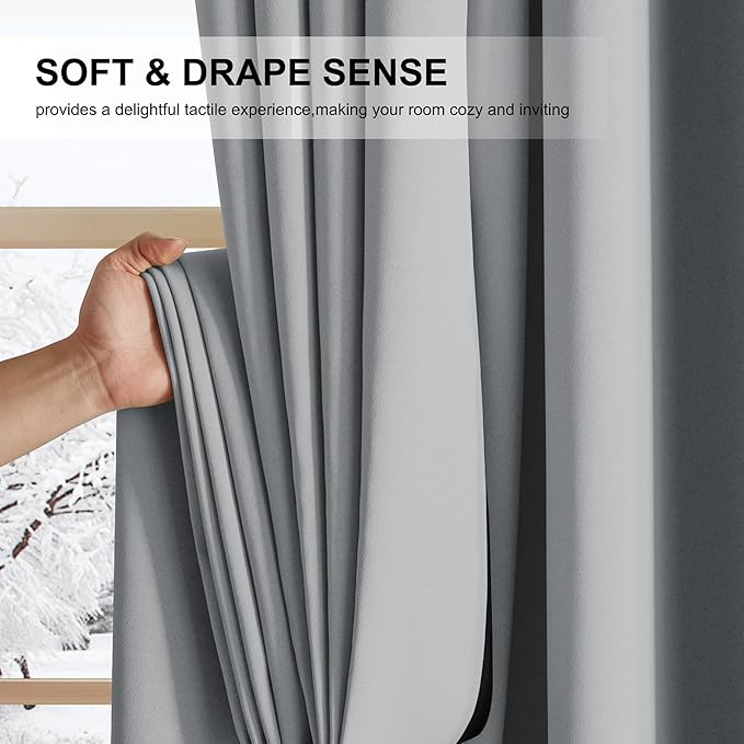 NICETOWN Plylux Blackout Curtains for Home Decor - Thermal Insulated Portable Privacy Blackout Curtains Window Treatment Drapes for Living Room Bedroom Patio Door, 1 Pair, Silver Grey, 52" W x 95" L