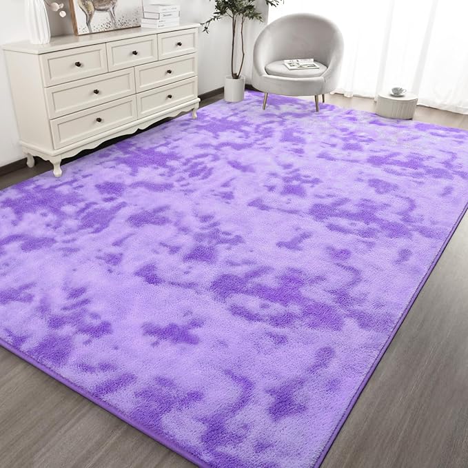 Kimicole 5x8 Washable Area Rugs for Bedroom Living Room, Low Pile Ulta-Thin Solid Color Rug, Non-Slip Soft Fluffy Carpet for Nursery Kids Room Dorm Room Home Decor (Purple)