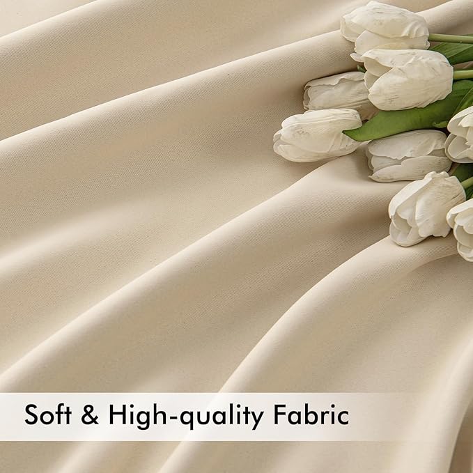 MIULEE Cream Beige Back Tab Light Blocking Curtains 95 Inch Length 2 Panels Set for Living Room Bedroom Privacy, Rod Pocket/Pinch Pleat Thermal Insulated Room Darkening Pleated Blackout Drapes