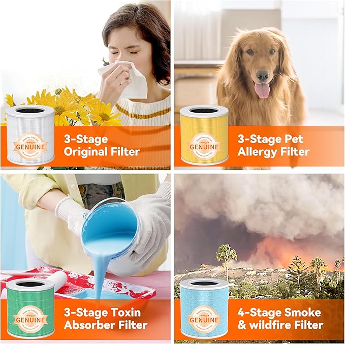 AIRROMI Pets Air Purifier for Home Allergies,Up to 660 ft².Yellow Deodorizing Activated Carbon Filter,With Fragrance Sponge for Better Sleep,Night Light,Pet Dander,Smoke,Odors,Air Cleaner A2002 Black